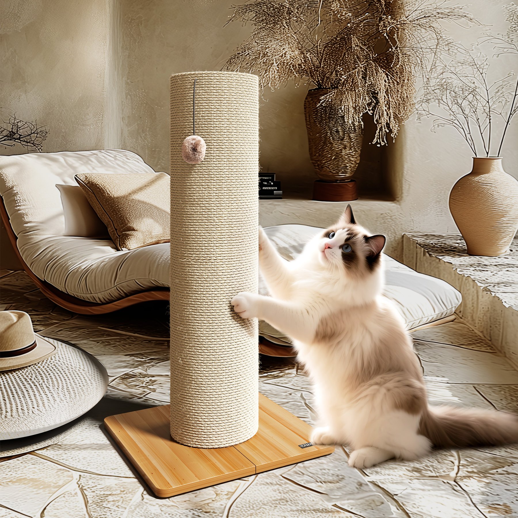 KAMABOKO 29.5-in Sisal Cat Scratching Post, Beige