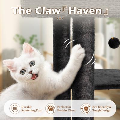 Show full view: KAMABOKO 39-in Indoor Natural Sisal Cat Tree with Scratching Posts, Hand-Woven Condo & Top Perch, Black slide 4 of 7