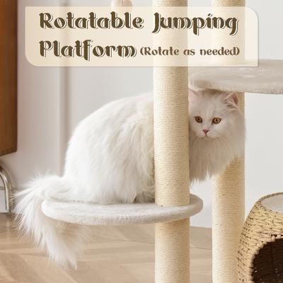 Show full view: KAMABOKO 39-in Indoor Natural Sisal Cat Tree with Scratching Posts, Hand-Woven Condo & Top Perch, Beige slide 4 of 8