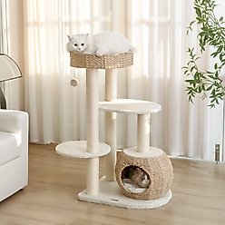 KAMABOKO 39-in Indoor Natural Sisal Cat Tree with Scratching Posts, Hand-Woven Condo & Top Perch, Beige