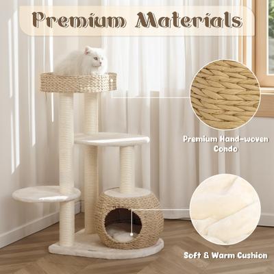 Show full view: KAMABOKO 39-in Indoor Natural Sisal Cat Tree with Scratching Posts, Hand-Woven Condo & Top Perch, Beige slide 5 of 8