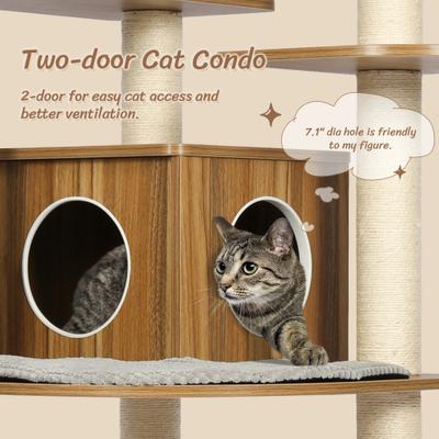 Show full view: KAMABOKO 69.3-in Wood Modern Eleph Cat Tree, Tower & Condo, Brown slide 4 of 8