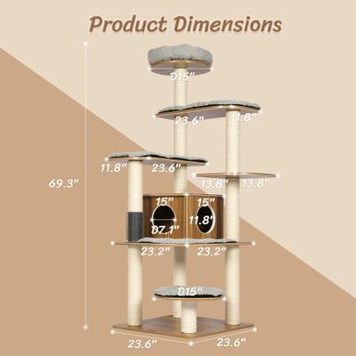 Show full view: KAMABOKO 69.3-in Wood Modern Eleph Cat Tree, Tower & Condo, Brown slide 3 of 8