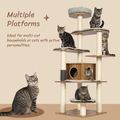 Show full view: KAMABOKO 69.3-in Wood Modern Eleph Cat Tree, Tower & Condo, Brown slide 6 of 8