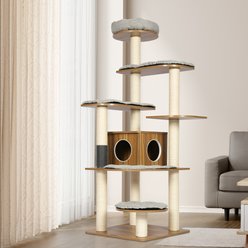 KAMABOKO 69.3-in Wood Modern Eleph Cat Tree, Tower & Condo, Brown