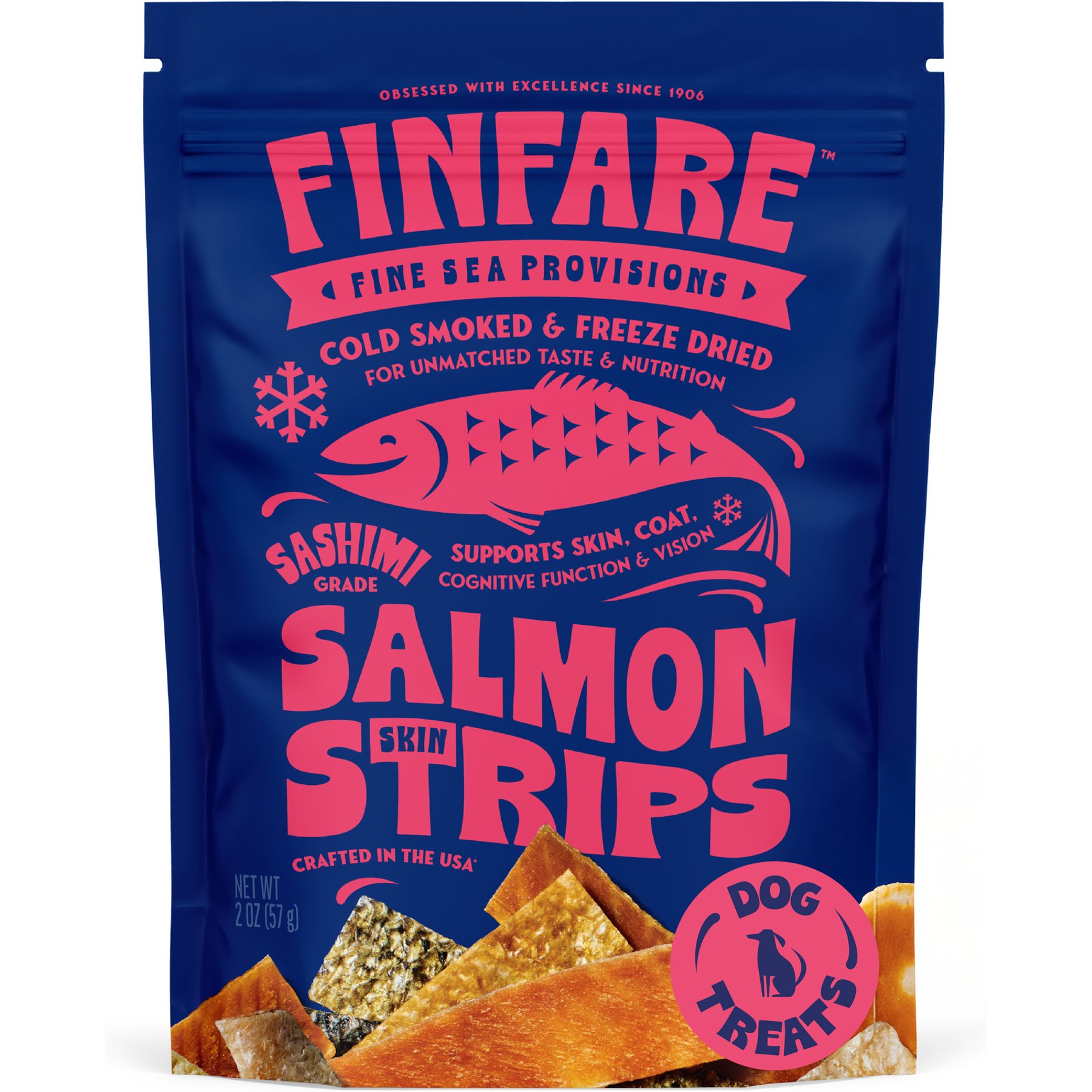 Finfare Smoked Salmon Skin Strip Freeze-Dried Dog Treats, 2-oz bag