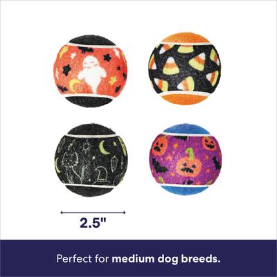 Show full view: Frisco Halloween Fetch Squeaky Tennis Ball Dog Toy, Candy Corn & Pumpkins, Medium, 4 count slide 3 of 8