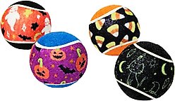 Frisco Halloween Fetch Squeaky Tennis Ball Dog Toy, Candy Corn & Pumpkins, Medium, 4 count