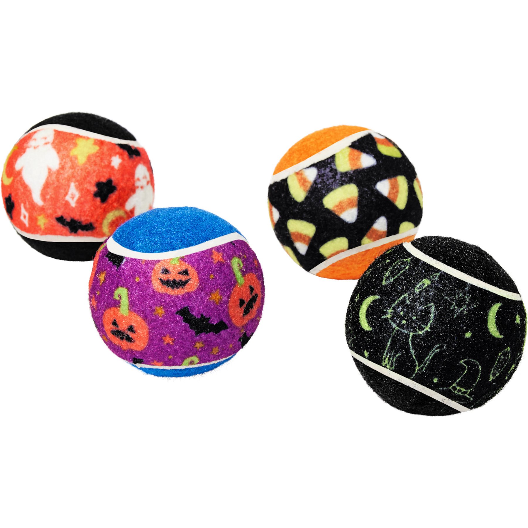 Frisco Halloween Fetch Squeaky Tennis Ball Dog Toy, Candy Corn & Pumpkins, Medium, 4 count