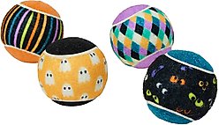 Frisco Halloween Fetch Squeaky Tennis Ball Dog Toy, Ghosts & Stripes, Medium, 4 count