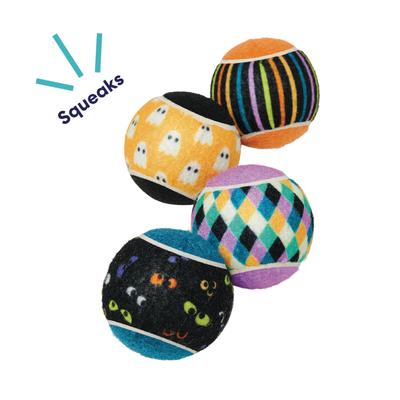 Show full view: Frisco Halloween Fetch Squeaky Tennis Ball Dog Toy, Ghosts & Stripes, Medium, 4 count slide 3 of 7