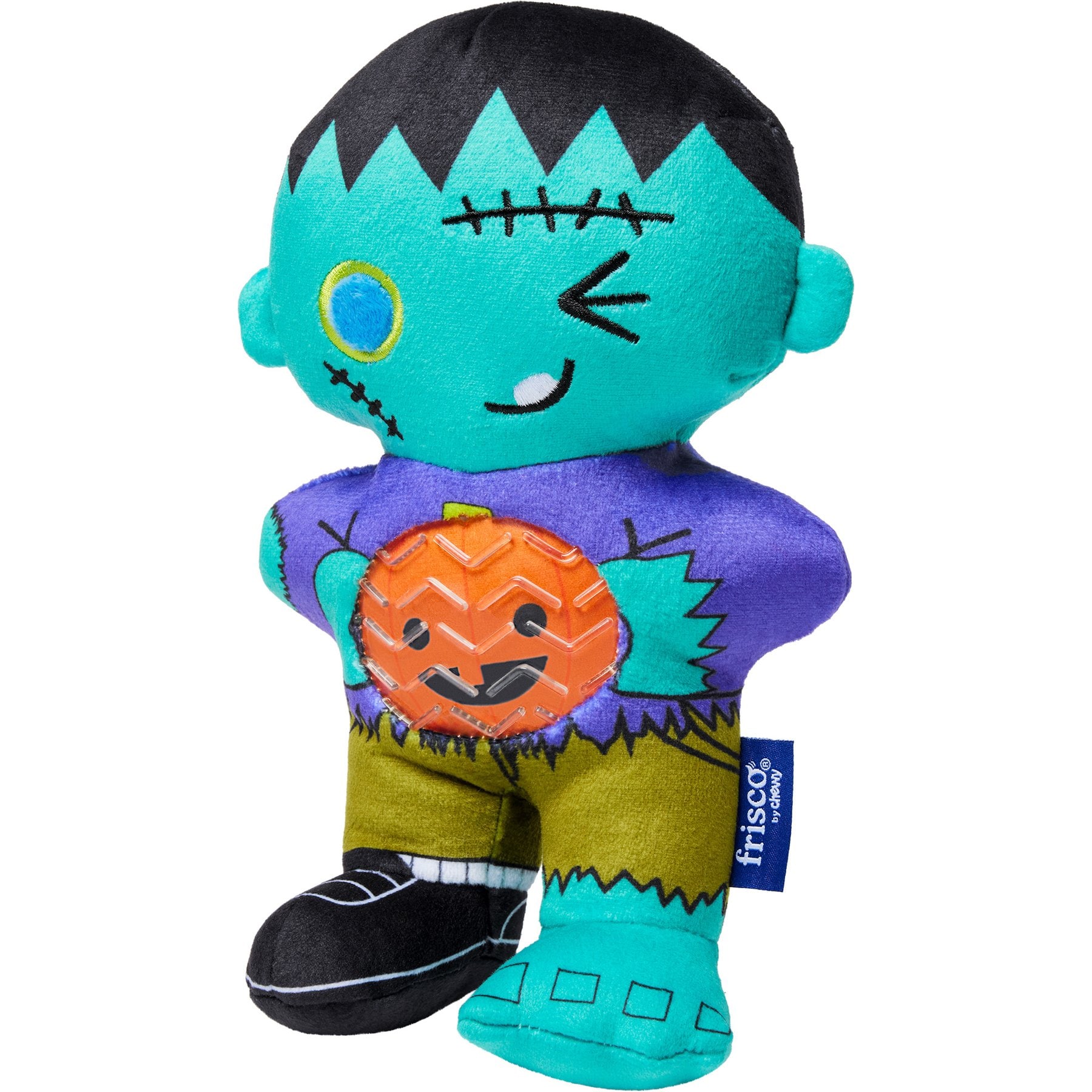Frisco Halloween Zombie with Pumpkin TPR & Plush Squeaky Dog Toy, Medium/Large