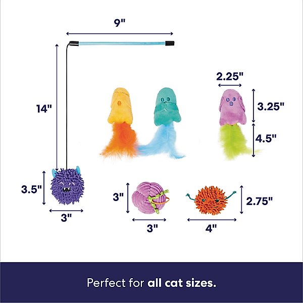 Show full view: Frisco Halloween Vibrant Ghosts Plush, Teaser, Spring & Ball Variety Pack Cat Toy with Silvervine & Catnip, 12 count slide 2 of 8