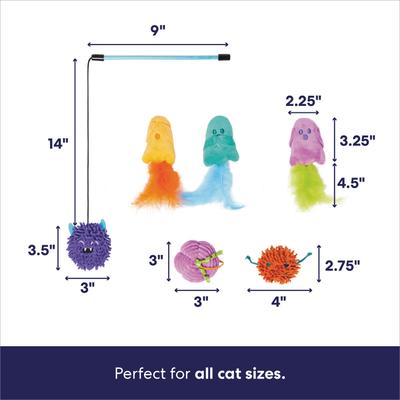 Show full view: Frisco Halloween Vibrant Ghosts Plush, Teaser, Spring & Ball Variety Pack Cat Toy with Silvervine & Catnip, 12 count slide 3 of 9