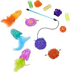 Frisco Halloween Vibrant Ghosts Plush, Teaser, Spring & Ball Variety Pack Cat Toy with Silvervine & Catnip, 12 count