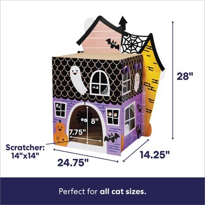 Show full view: Frisco Halloween Haunted Victorian Mansion Cardboard Cat House with Silvervine & Catnip, 2-Story slide 2 of 7