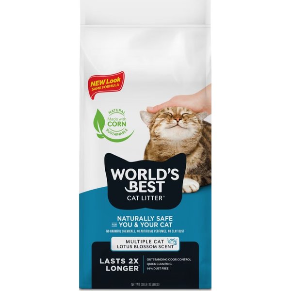 WORLD'S BEST Multi-Cat Unscented Clumping Corn Cat Litter, 28