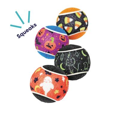 Show full view: Frisco Halloween Fetch Squeaky Tennis Ball Dog Toy, Candy Corn & Pumpkins, Medium, 4 count slide 4 of 8