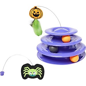 Frisco Halloween Cat Tracks Cat Toy, Spider & Pumpkin with Feathers & Silvervine/Catnip