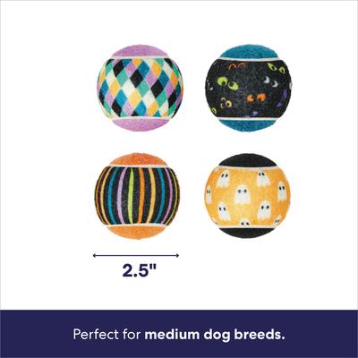 Show full view: Frisco Halloween Fetch Squeaky Tennis Ball Dog Toy, Ghosts & Stripes, Medium, 4 count slide 2 of 7