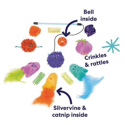 Show full view: Frisco Halloween Vibrant Ghosts Plush, Teaser, Spring & Ball Variety Pack Cat Toy with Silvervine & Catnip, 12 count slide 5 of 9