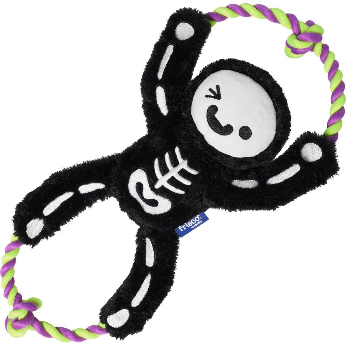 Frisco Halloween Skeleton Plush with Rope Squeaky Dog Toy, Medium/Large