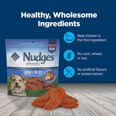 Show full view: Blue Buffalo Nudges Jerky Bites Chicken Jerky Dog Treats, 16-oz bag, 1 count slide 8 of 11