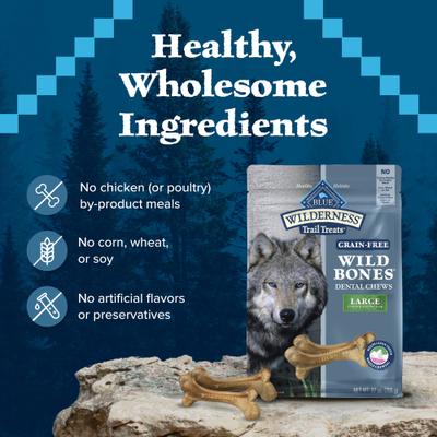 Show full view: Blue Buffalo Wilderness Wild Bones Grain-Free Large Dental Dog Treats, 27-oz bag, count varies slide 8 of 12