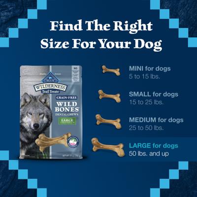Show full view: Blue Buffalo Wilderness Wild Bones Grain-Free Large Dental Dog Treats, 27-oz bag, count varies slide 7 of 12