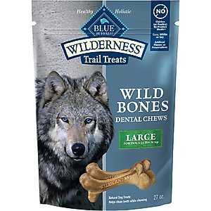 Blue Buffalo Wilderness Wild Bones Grain-Free Large Dental Dog Treats, 27-oz bag, count varies