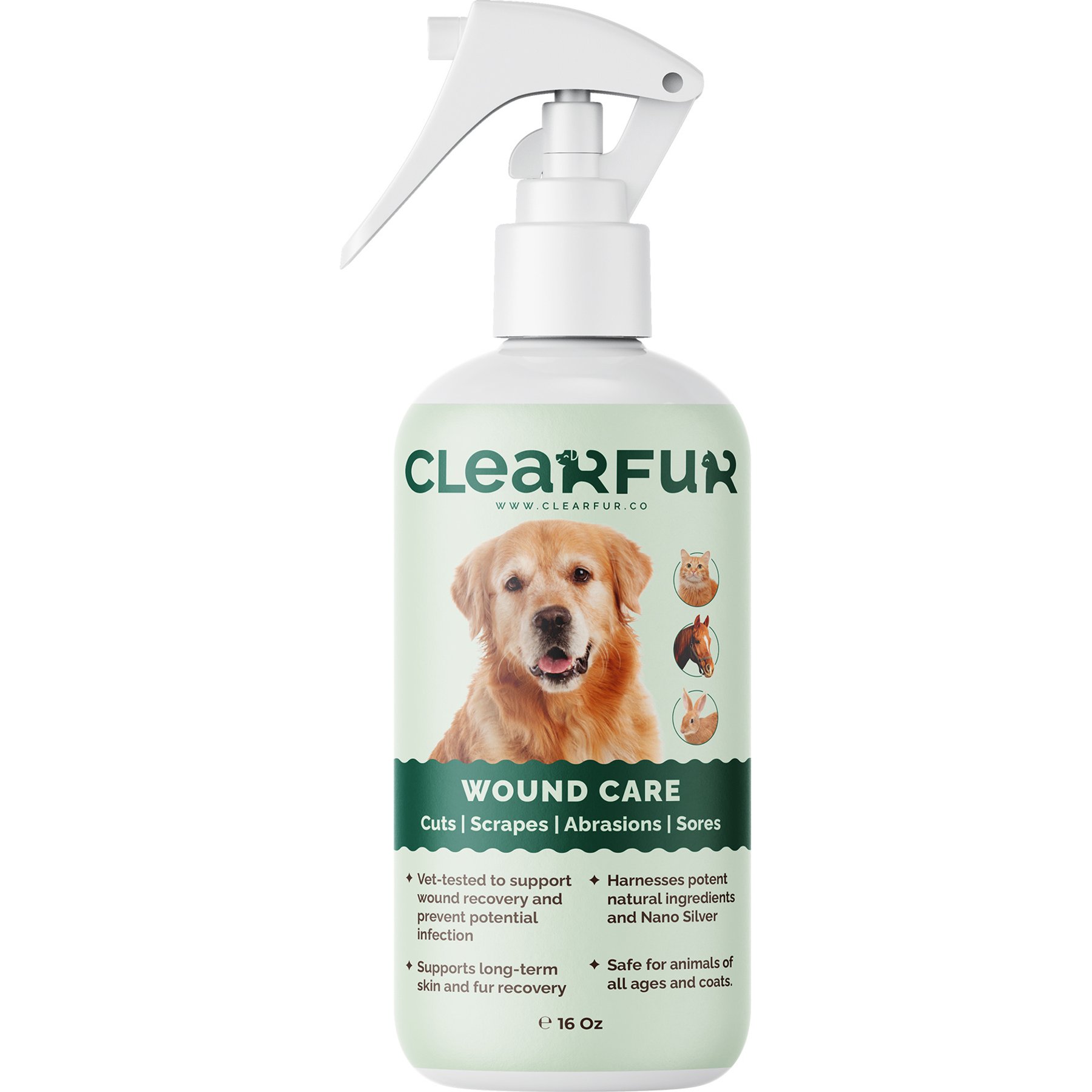 ClearFur Wound Care Spray for Dogs & Cats, 16-fl oz bottle
