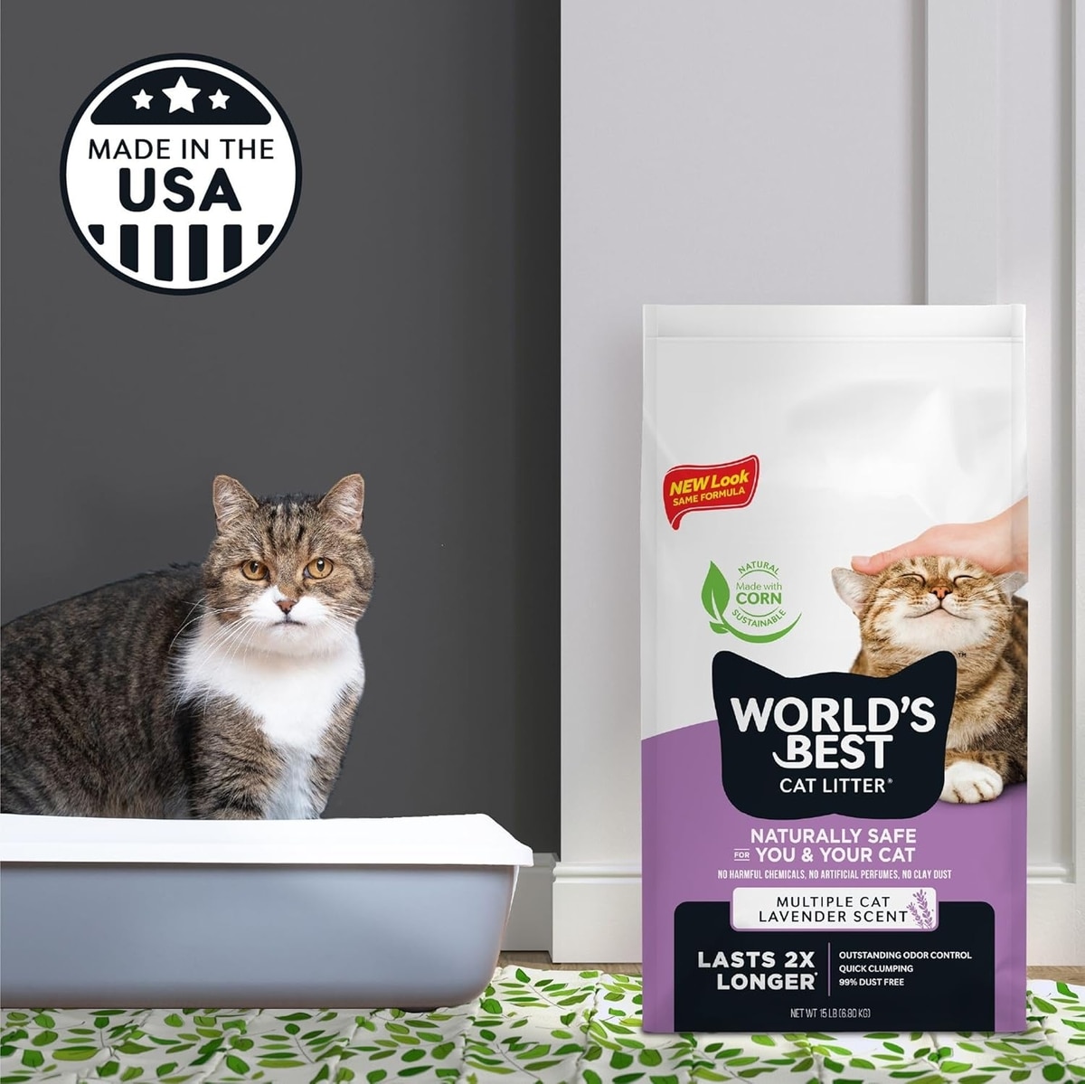 WORLD'S BEST Lavender Scented Clumping Corn Cat Litter, 15-lb bag