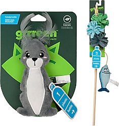 Grrreen Arctic Hare Catnip Plush Cat Toy, Grey, Small + Fish Teaser Cat Toy with Catnip, Multi, Small