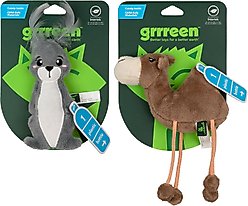 Grrreen Arctic Hare Catnip Plush Cat Toy, Grey, Small + Camel Plush Cat Toy with Catnip, Brown, Small