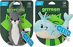 Grrreen Arctic Hare Catnip Plush Cat Toy, Grey, Small + Whale Kicker Plush Cat Toy with Catnip, Blue, Small