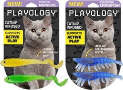 Playology Minnows Cat Toy with Catnip, 2 count + Crawfish Cat Toy with Catnip, 2 count