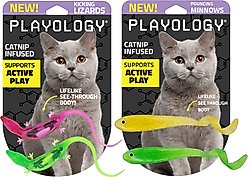 Playology Lizards with Bugs Cat Toy with Catnip, 2 count + Minnows Cat Toy with Catnip, 2 count