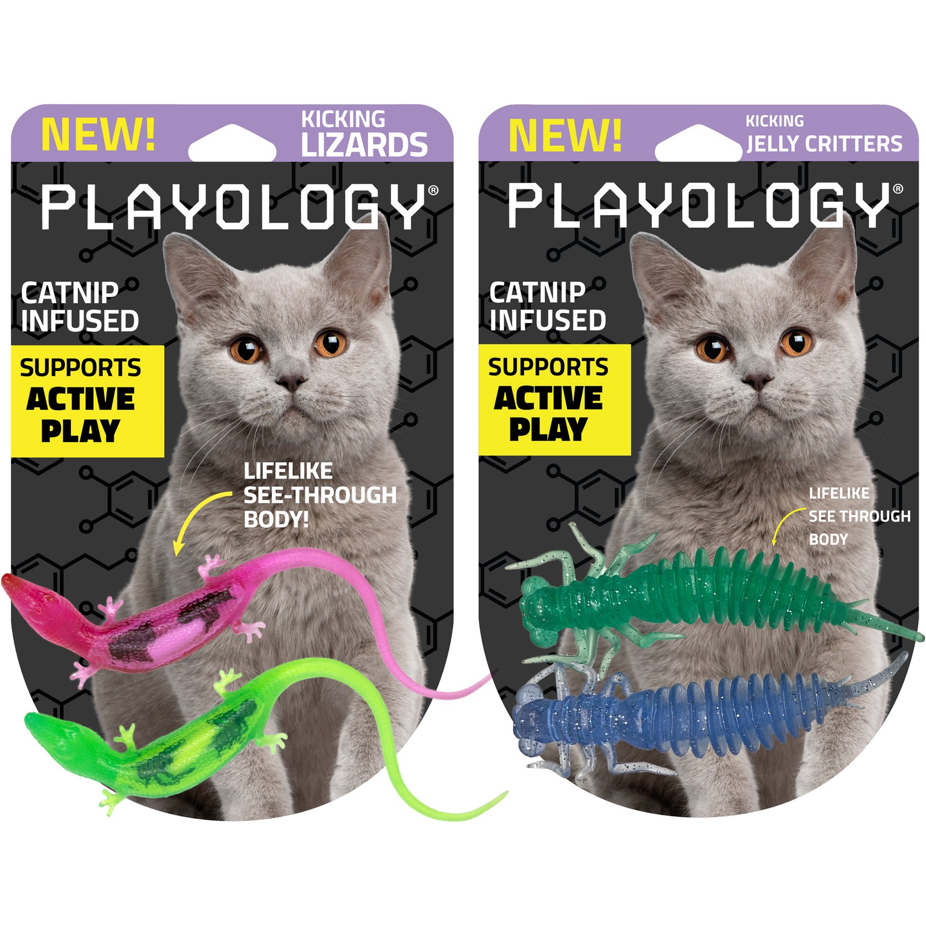 Playology Lizards with Bugs Cat Toy with Catnip, 2 count + Jelly Critters Cat Toy with Catnip, 2 count