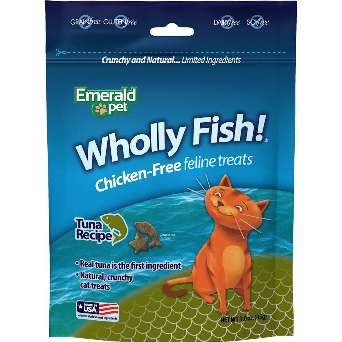 Emerald Pet Wholly Fish! Tuna Recipe Cat Treats, 3-oz bag