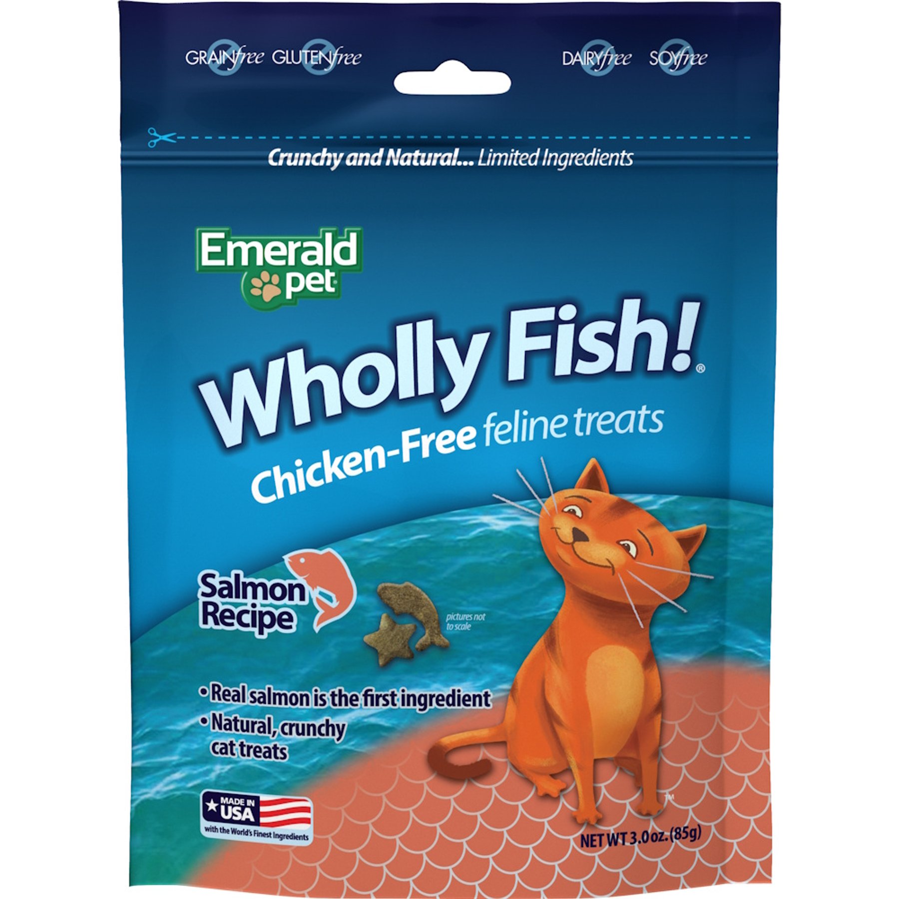 Emerald Pet Wholly Fish! Salmon Recipe Cat Treats, 3-oz bag