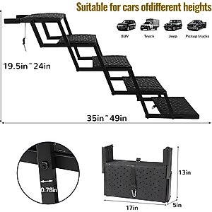 Heeyoo Foldable Dog Car Stairs, Black, 5 steps