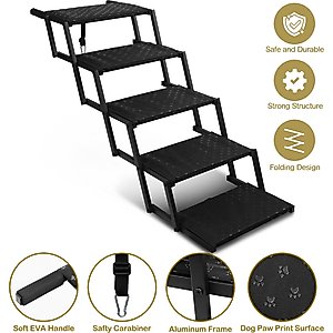 Heeyoo Foldable Dog Car Stairs, Black, 5 steps