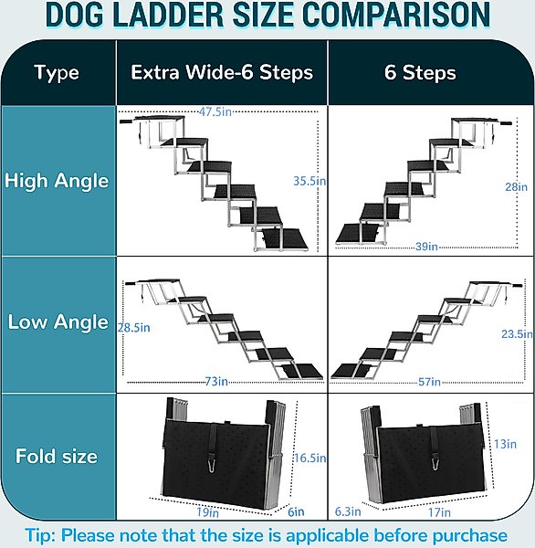 Show full view: Heeyoo Extra Wide Foldable Dog Car Stairs, Silver, 6 steps slide 7 of 8