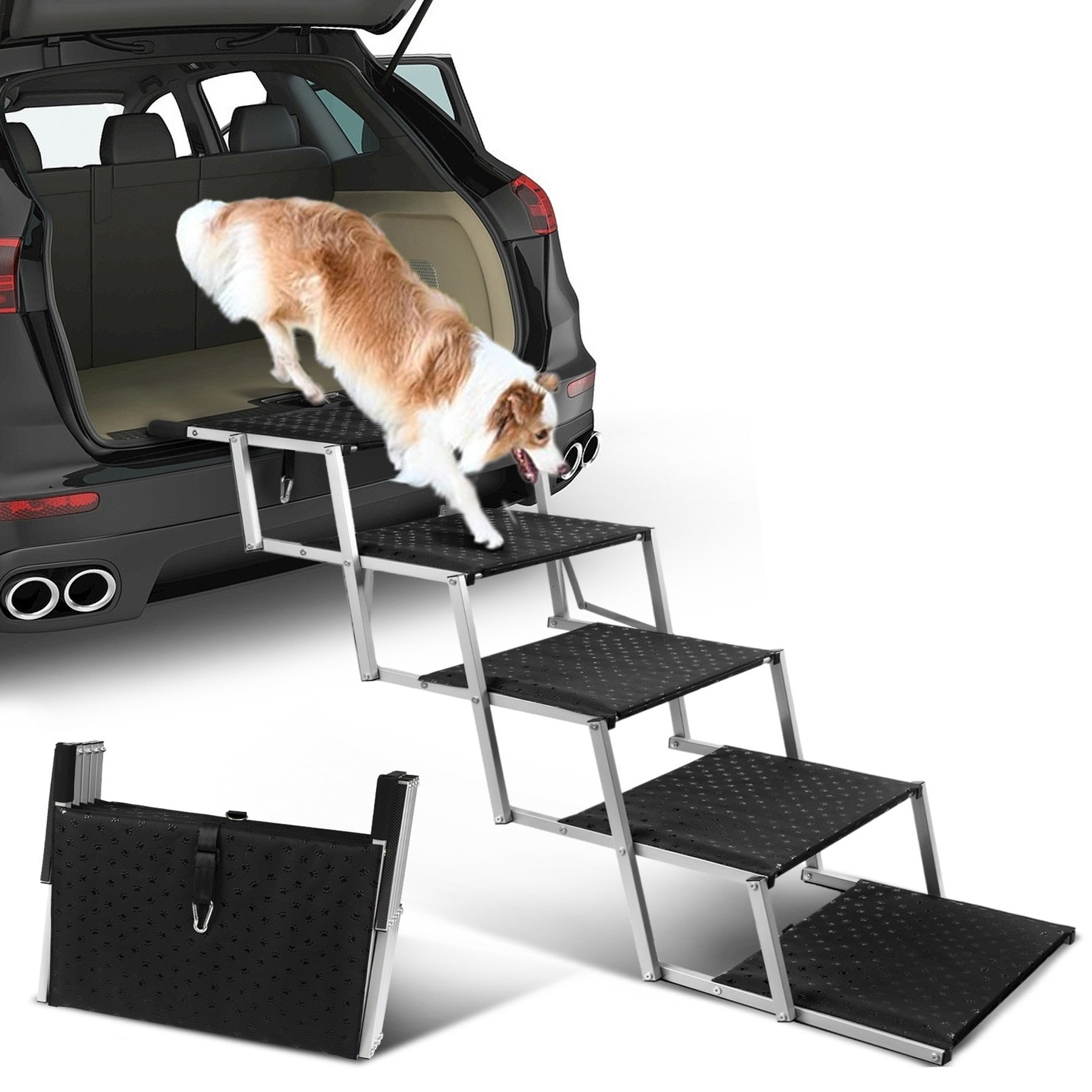 Heeyoo Foldable Dog Car Stairs, Silver, 5 steps