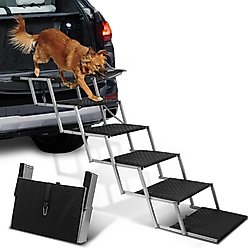 Heeyoo Extra Wide Foldable Dog Car Stairs, Silver, 6 steps