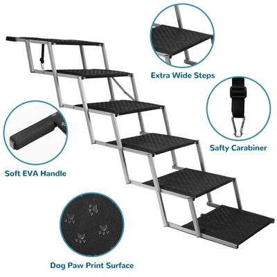 Show full view: Heeyoo Extra Wide Foldable Dog Car Stairs, Silver, 6 steps slide 3 of 9