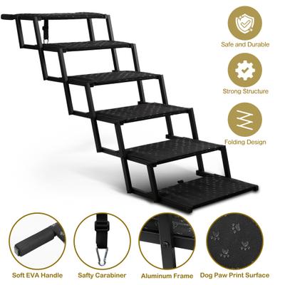 Show full view: Heeyoo Extra Wide Foldable Dog Car Stairs, Black, 6 steps slide 3 of 10