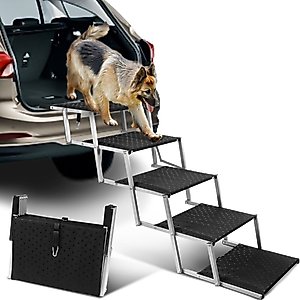 Heeyoo Extra Wide Foldable Dog Car Stairs, Silver, 5 steps