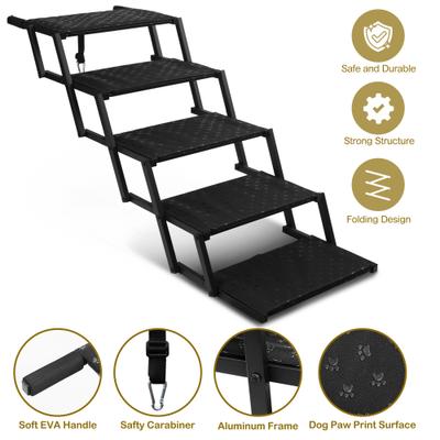 Show full view: Heeyoo Extra Wide Foldable Dog Car Stairs, Black, 5 steps slide 2 of 9