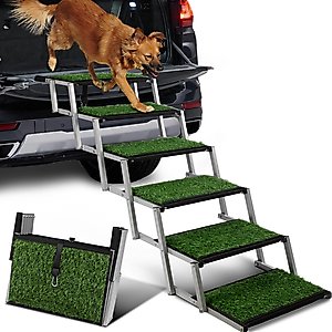 Niubya Extra Wide Foldable Dog Car Stairs, Silver, 6 steps